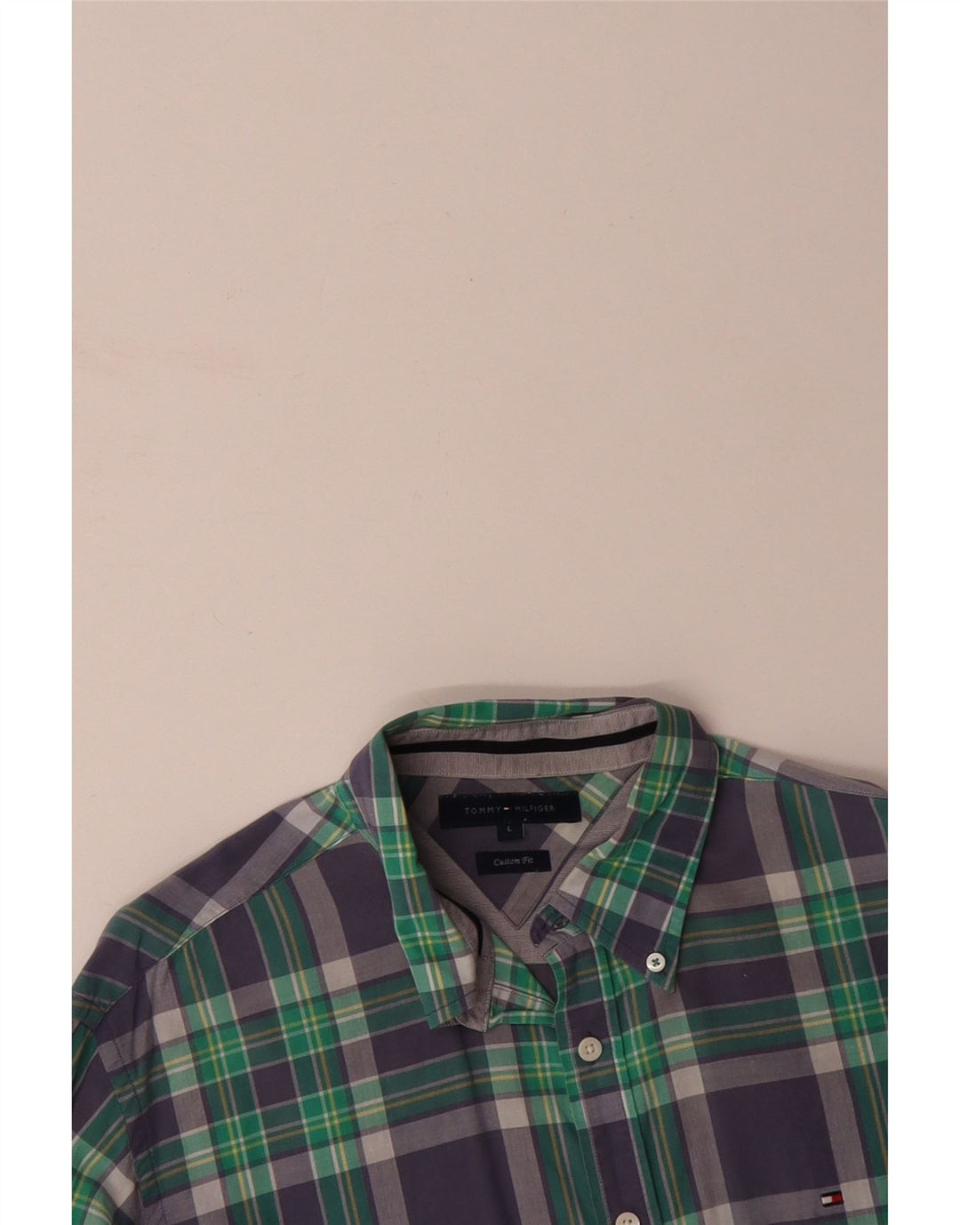 TOMMY HILFIGER Mens Custom Fit Shirt Large Multicoloured Check Cotton