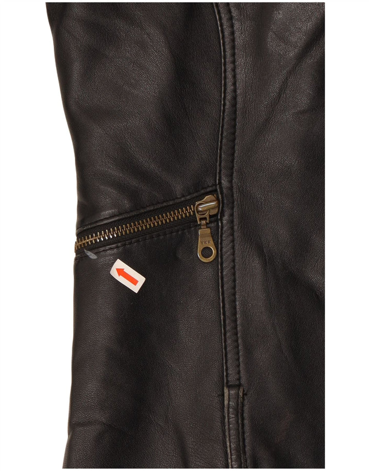 VINTAGE Womens Leather Jacket UK 12 Medium Black Leather