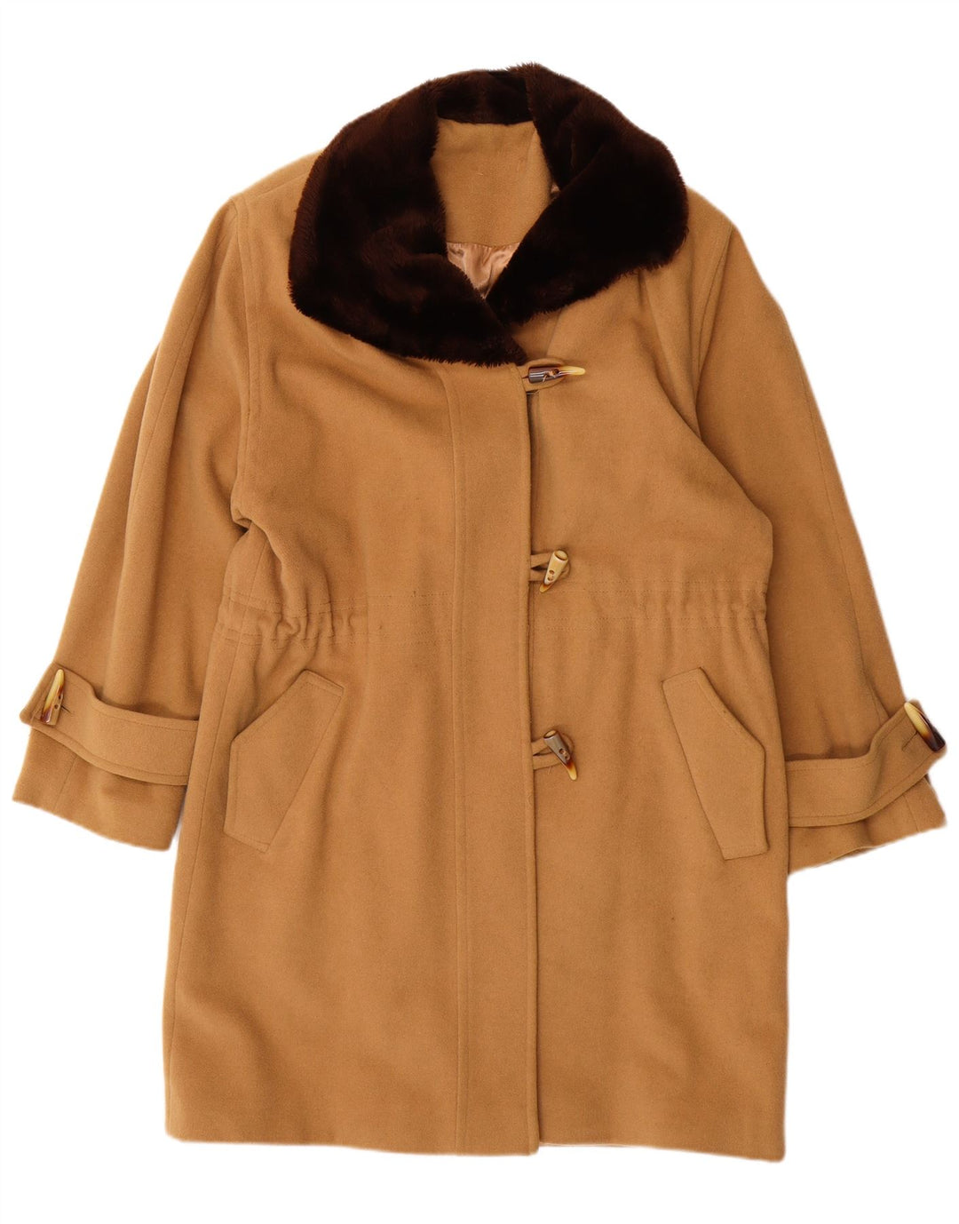 VINTAGE ženski Duffle Coat UK 14 srednje bež vuna