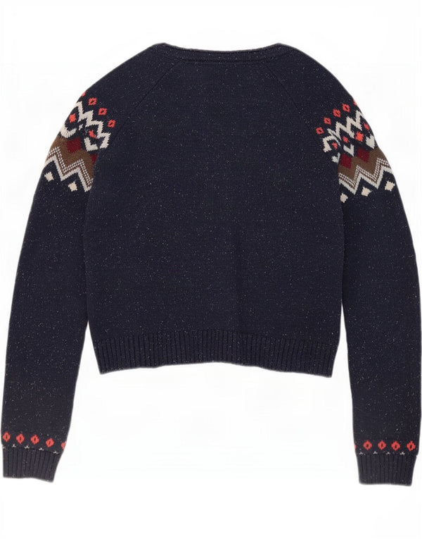 Fat Face ženski kardigan pulover UK 12 Srednje tamnoplavi Fair Isle pamuk