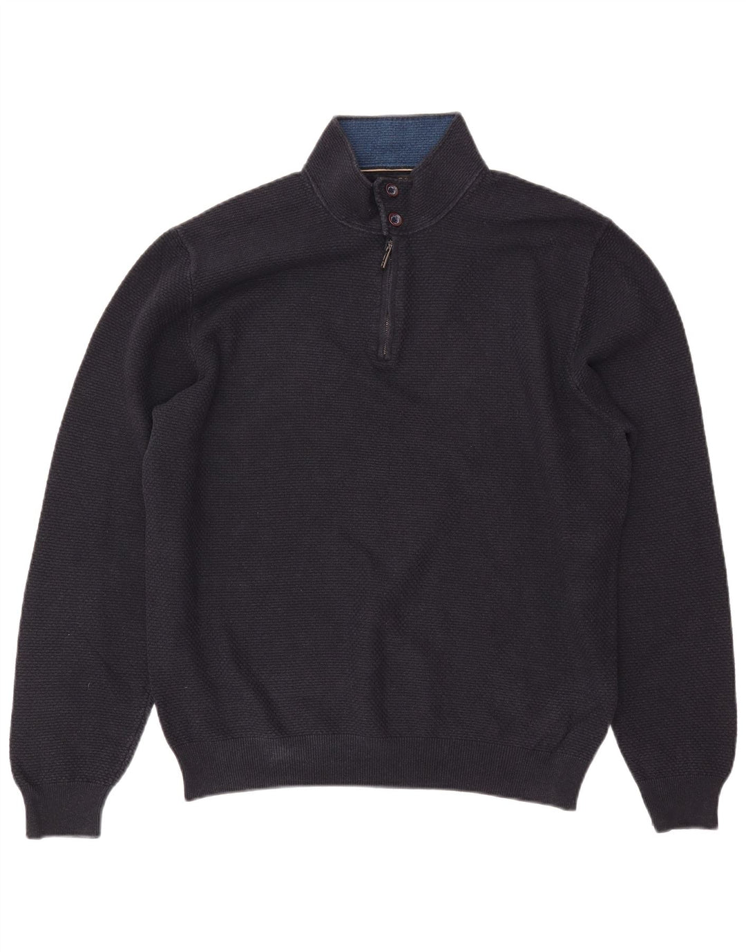 MASSIMO DUTTI Muški pulover s izrezom i patentnim zatvaračem 2XL tamnoplavi pamuk