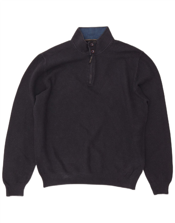 MASSIMO DUTTI Muški pulover s izrezom i patentnim zatvaračem 2XL tamnoplavi pamuk