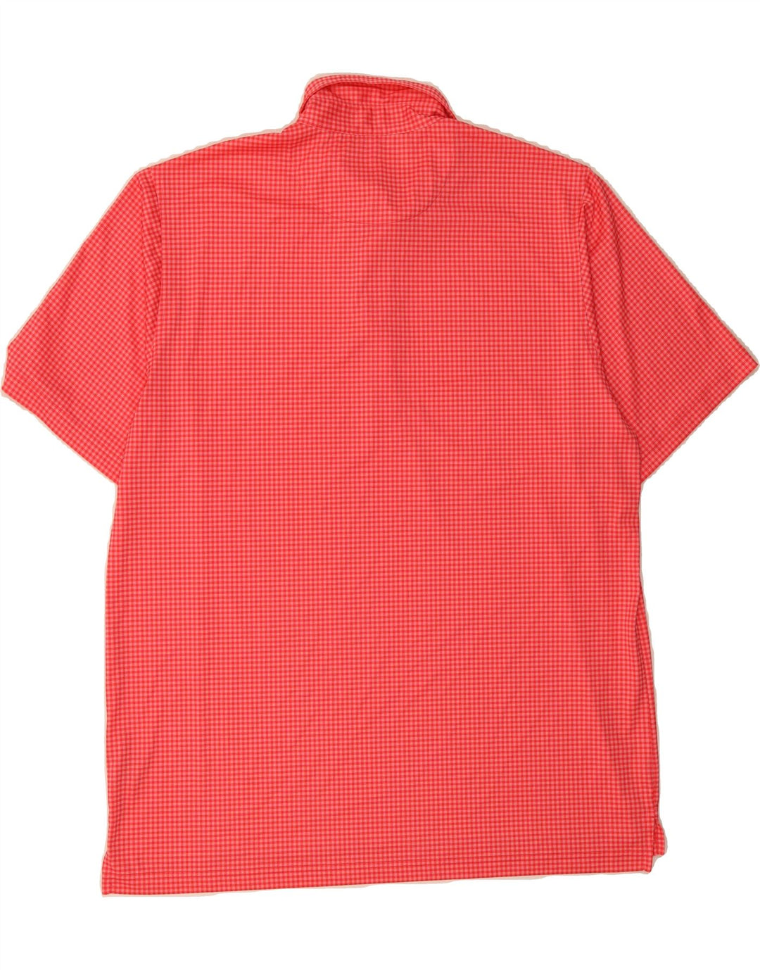 DONALD ROSS Mens Short Sleeve Pullover Shirt Large Pink Gingham Polyester Vintage Donald Ross and Second-Hand Donald Ross from Messina Hembry 