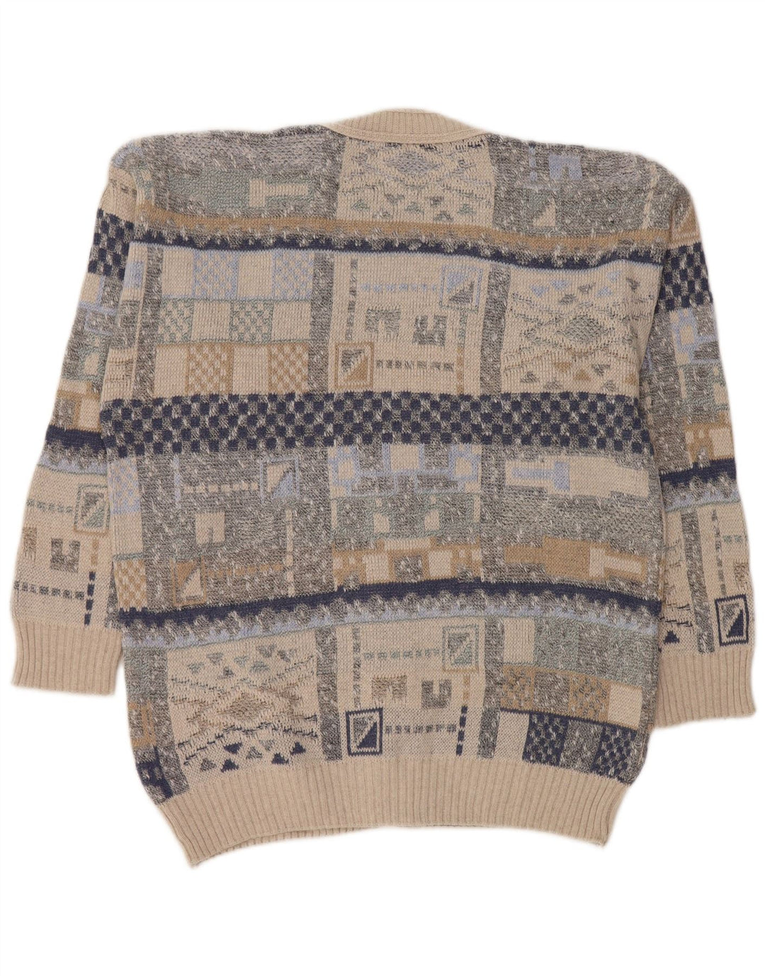 Vintage muški kardigan pulover srednje raznobojne geometrije