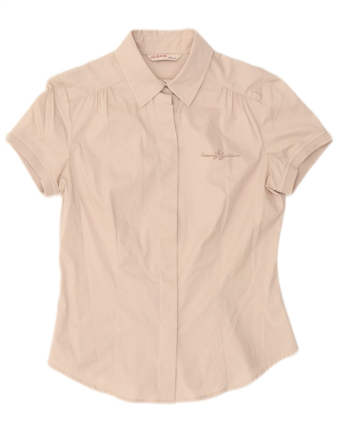 LIU JO Womens Short Sleeve Shirt IT 42 Medium Beige Cotton