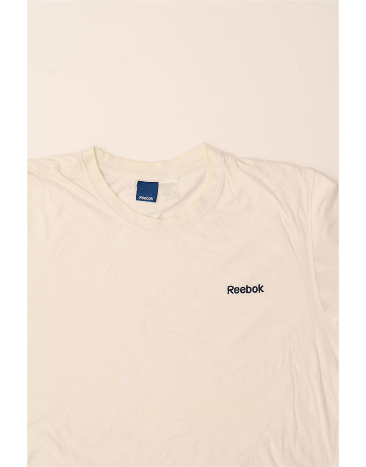 REEBOK Mens T-Shirt Top XL Off White Cotton Vintage Reebok and Second-Hand Reebok from Messina Hembry 