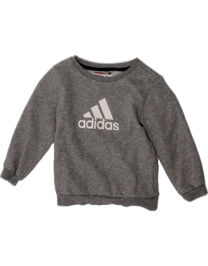 ADIDAS Boys Graphic Sweatshirt Jumper 2-3 Years Grey Cotton Vintage Adidas and Second-Hand Adidas from Messina Hembry 