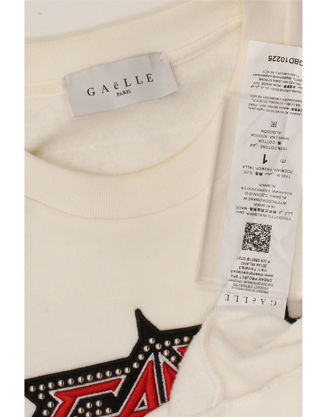 GAELLE Womens Crop Graphic Sweatshirt Jumper Size 1 Small White Cotton