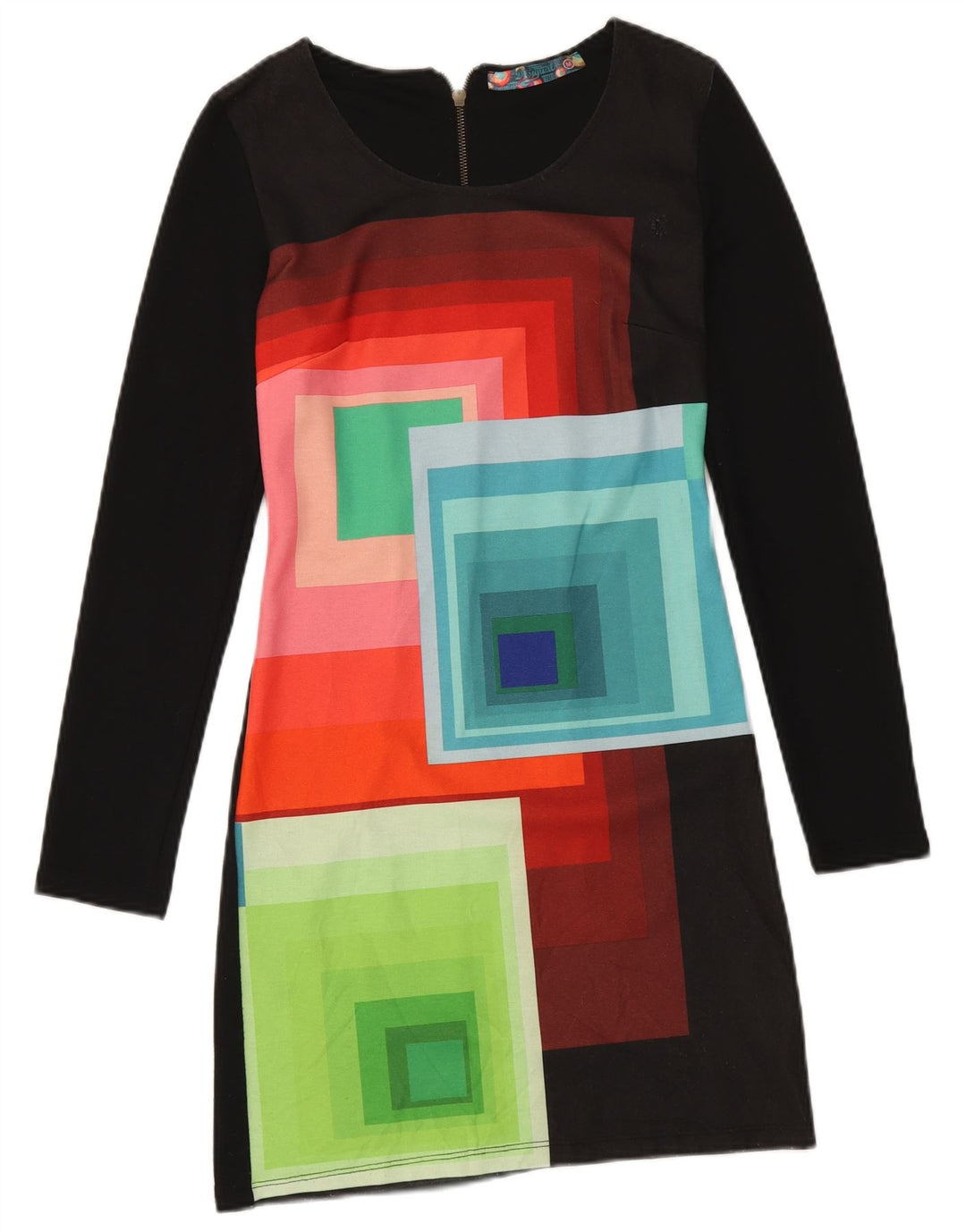 Desigual ženska osnovna haljina UK 12 Srednje crna geometrijska poliesterska haljina