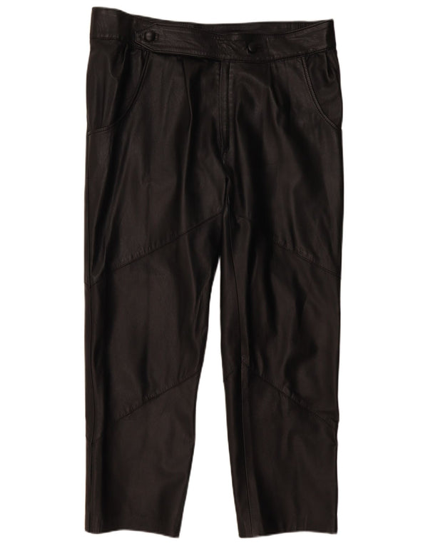VINTAGE ženske ravne kožne hlače IT 50 Large W38 L29 crne