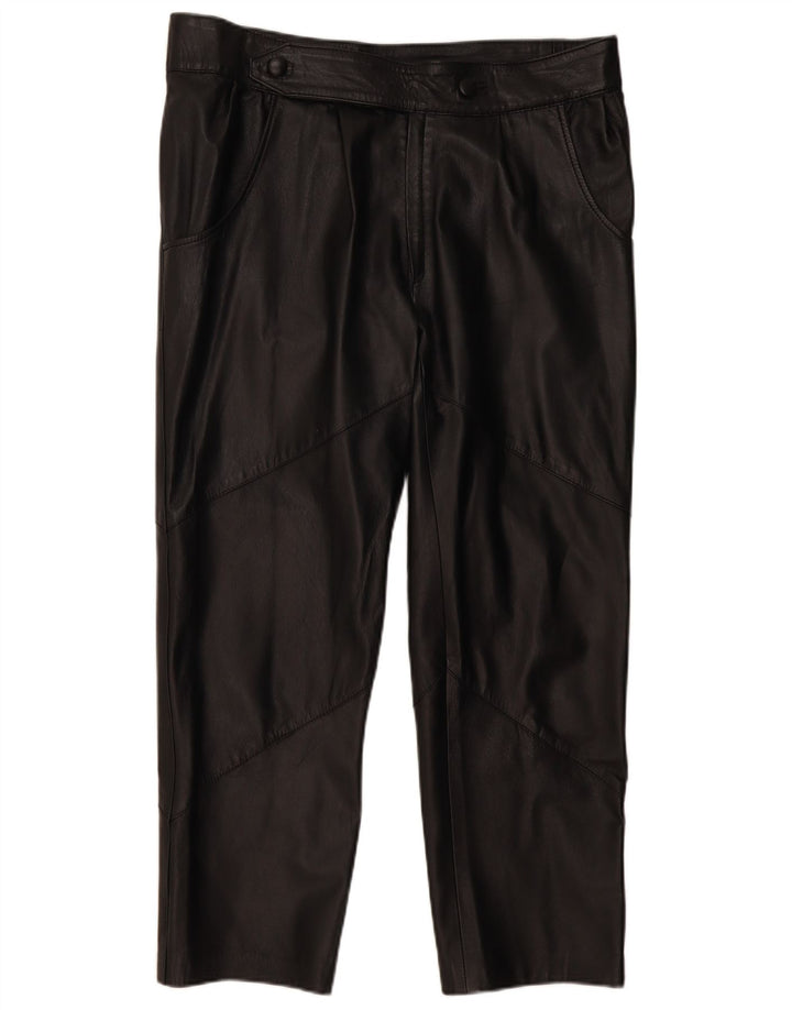 VINTAGE ženske ravne kožne hlače IT 50 Large W38 L29 crne