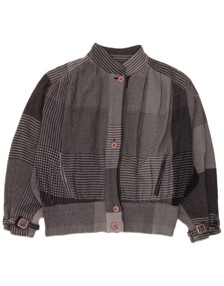 Vintage ženska prevelika bomber jakna UK 18 XL siva houndstooth