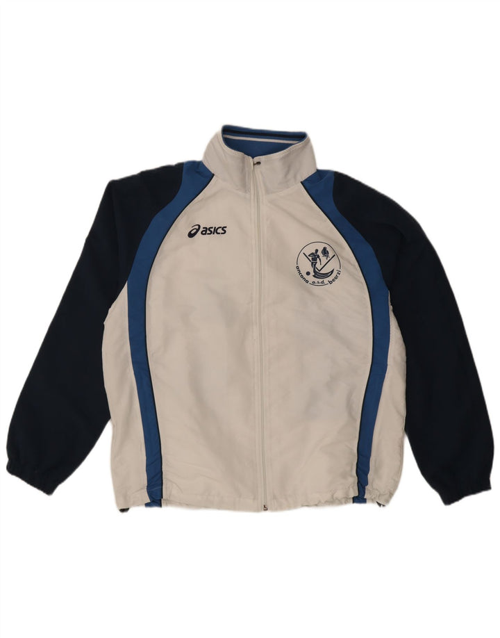 Asics muška trenirka s grafičkim motivima, velika jakna od poliestera bijele boje