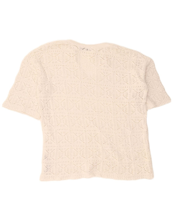 Zara ženska prevelika heklana bluza Top UK 10 Mali bijeli pamuk
