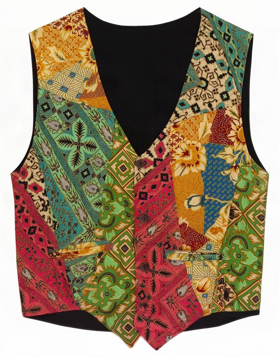 Vintage muški prsluk mali raznobojni patchwork