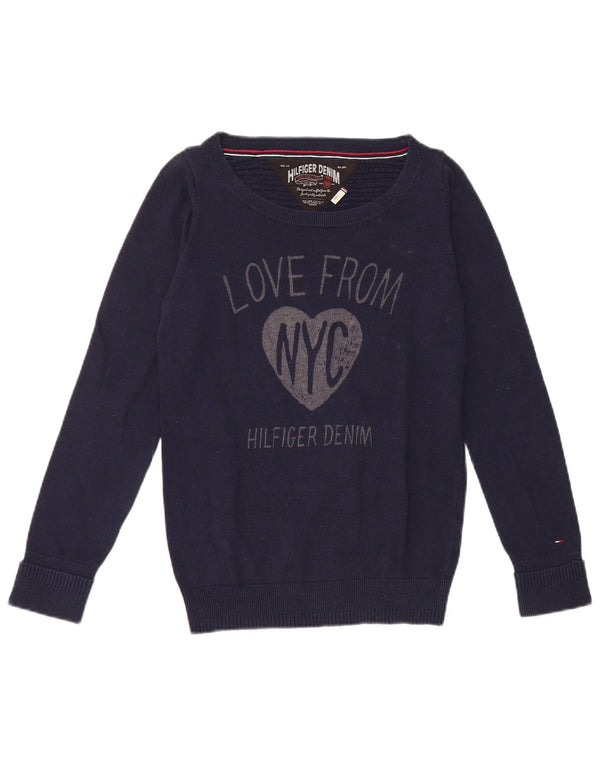 Tommy Hilfiger Womens Boat Neck Jumper Sweater UK 10 Small Navy Blue