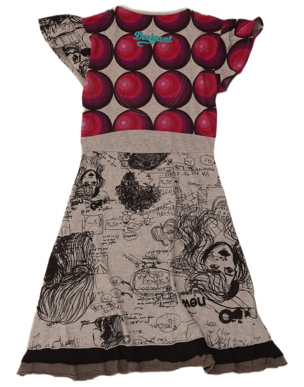 Desigual ženska grafička haljina A-kroja UK 8 Mala siva pamuk