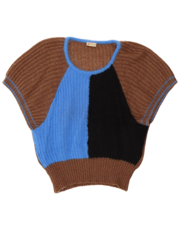 Berri Womens Boat Neck Jumper Sweater UK 14 Medium Brown Colourblock Angora