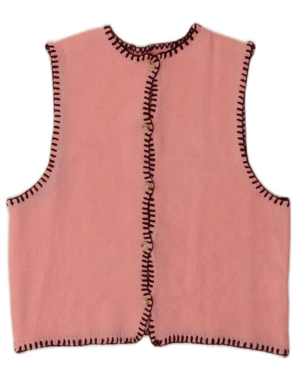 VINTAGE ženski kratki kardigan pulover bez rukava UK 6 XS ružičasti akril