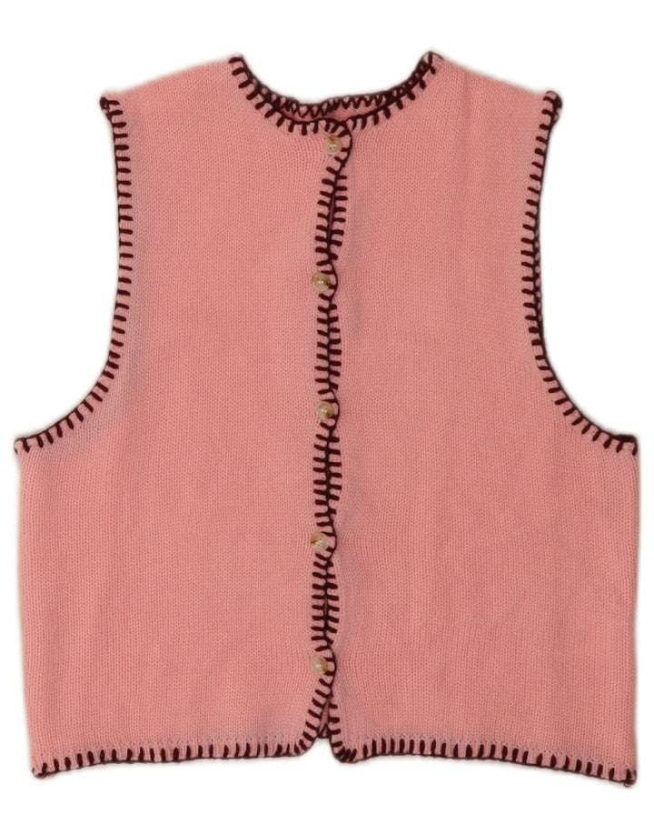 VINTAGE ženski kratki kardigan pulover bez rukava UK 6 XS ružičasti akril
