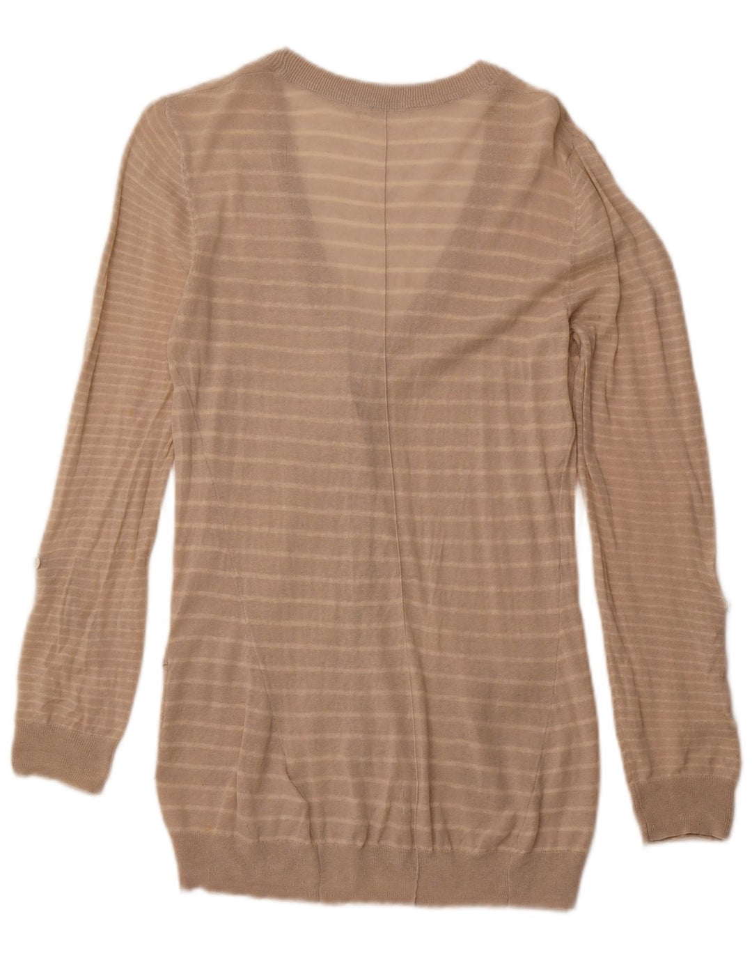 WHITE STUFF Ženski kardigan pulover UK 14 Veliki bež prugasti lan