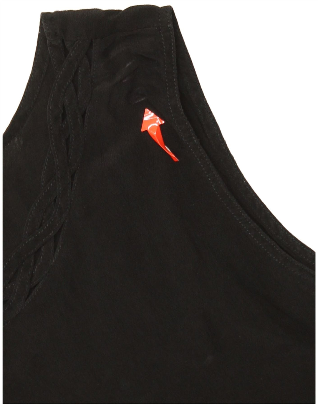 VINTAGE ženski gornji dio bluze bez rukava UK 14 Srednja crna svila