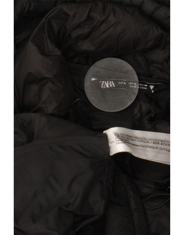 ZARA ženski podstavljeni kaput s kapuljačom UK 16 Veliki crni poliester
