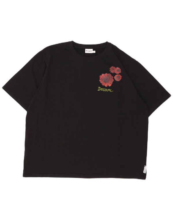 Desigual ženska majica kratkih rukava s grafičkim motivima UK 20 2XL crni cvjetni pamuk