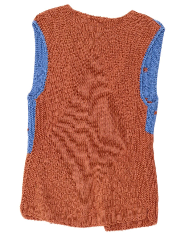 VINTAGE ženski džemper bez rukava UK 8 Small Brown Colourblock