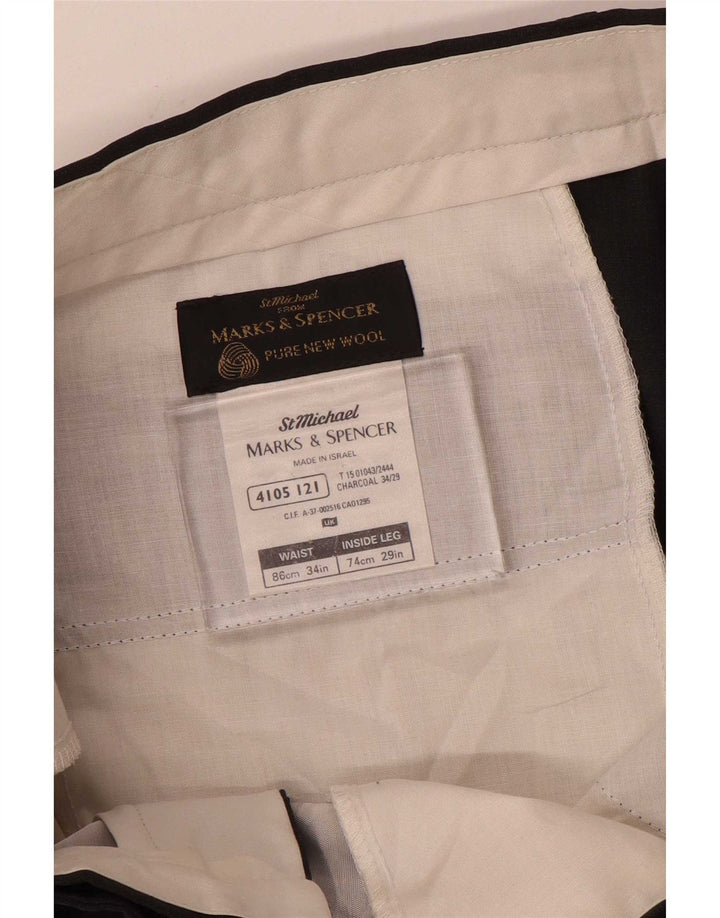 Marks & Spencer muške hlače s štipaljkama W34 L29 Siva vuna