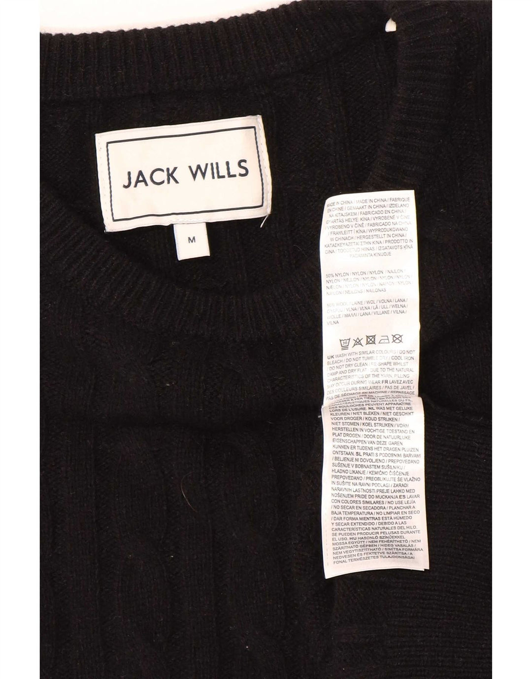 Jack Wills muški džemper s veznim izrezom Srednji crni najlon