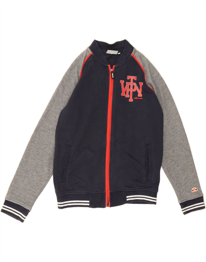 ELLESSE Boys Graphic Tracksuit Top Jacket 9-10 Years Navy Blue Colourblock Vintage Ellesse and Second-Hand Ellesse from Messina Hembry 