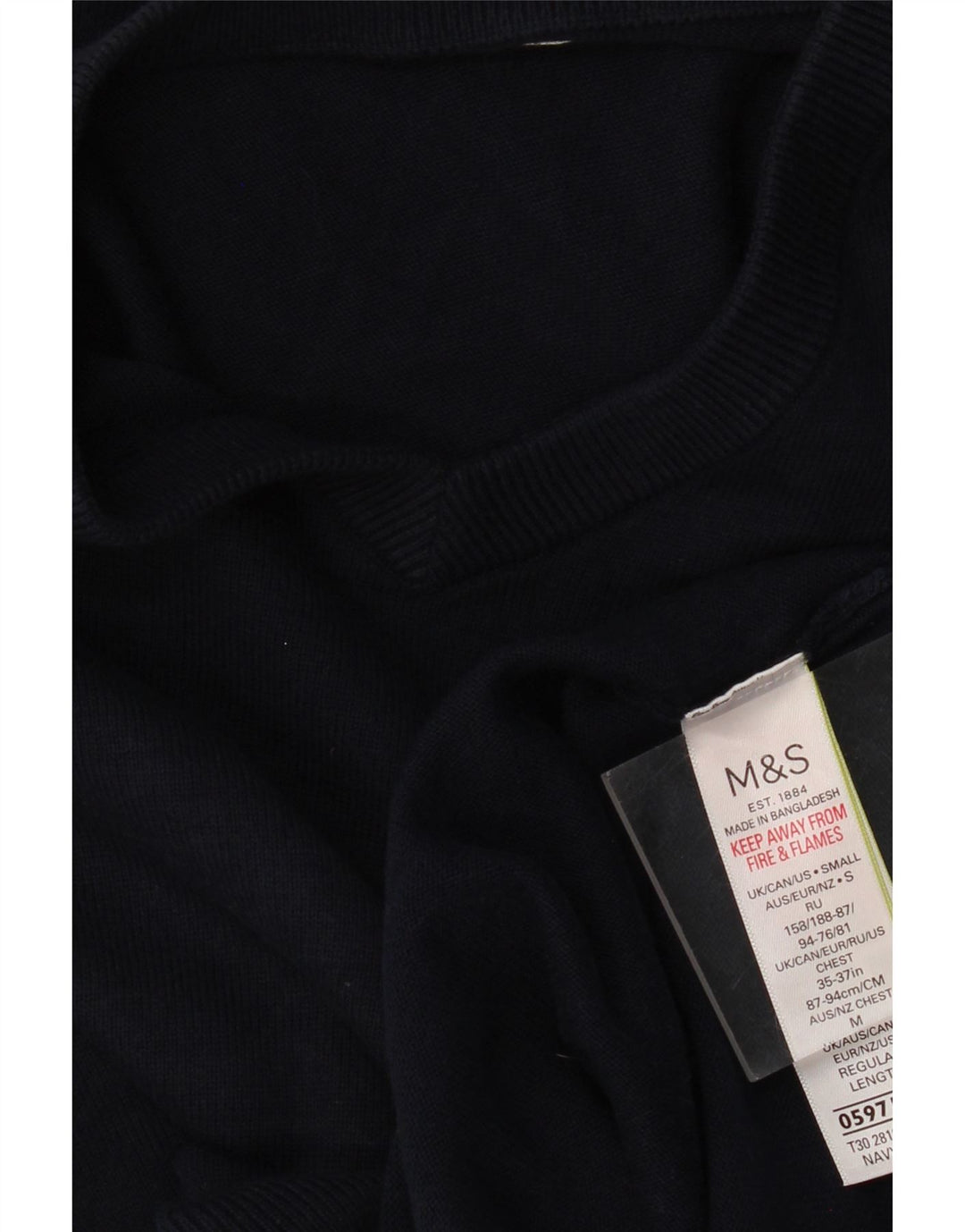 MARKS & SPENCER Mens V-Neck Jumper Sweater Medium Navy Blue Cotton