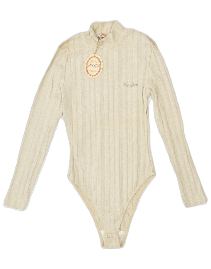 ONYX Womens Bodysuit UK 8 Small Beige Cotton | Vintage | Thrift | Second-Hand | Used Clothing | Messina Hembry 