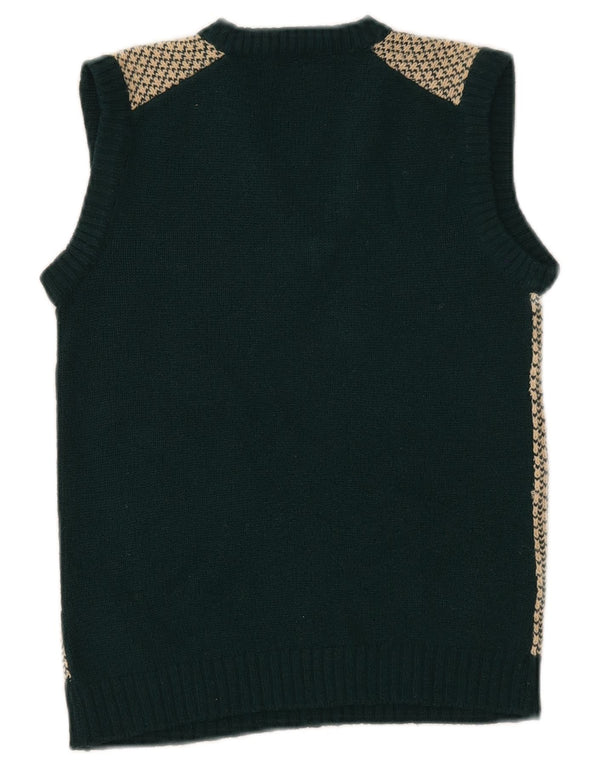 VINTAGE ženski kratki prsluk bez rukava UK 4 XS Green Fair Isle