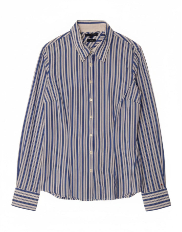 TOMMY HILFIGER Womens Shirt US 8 Medium Blue Striped Cotton