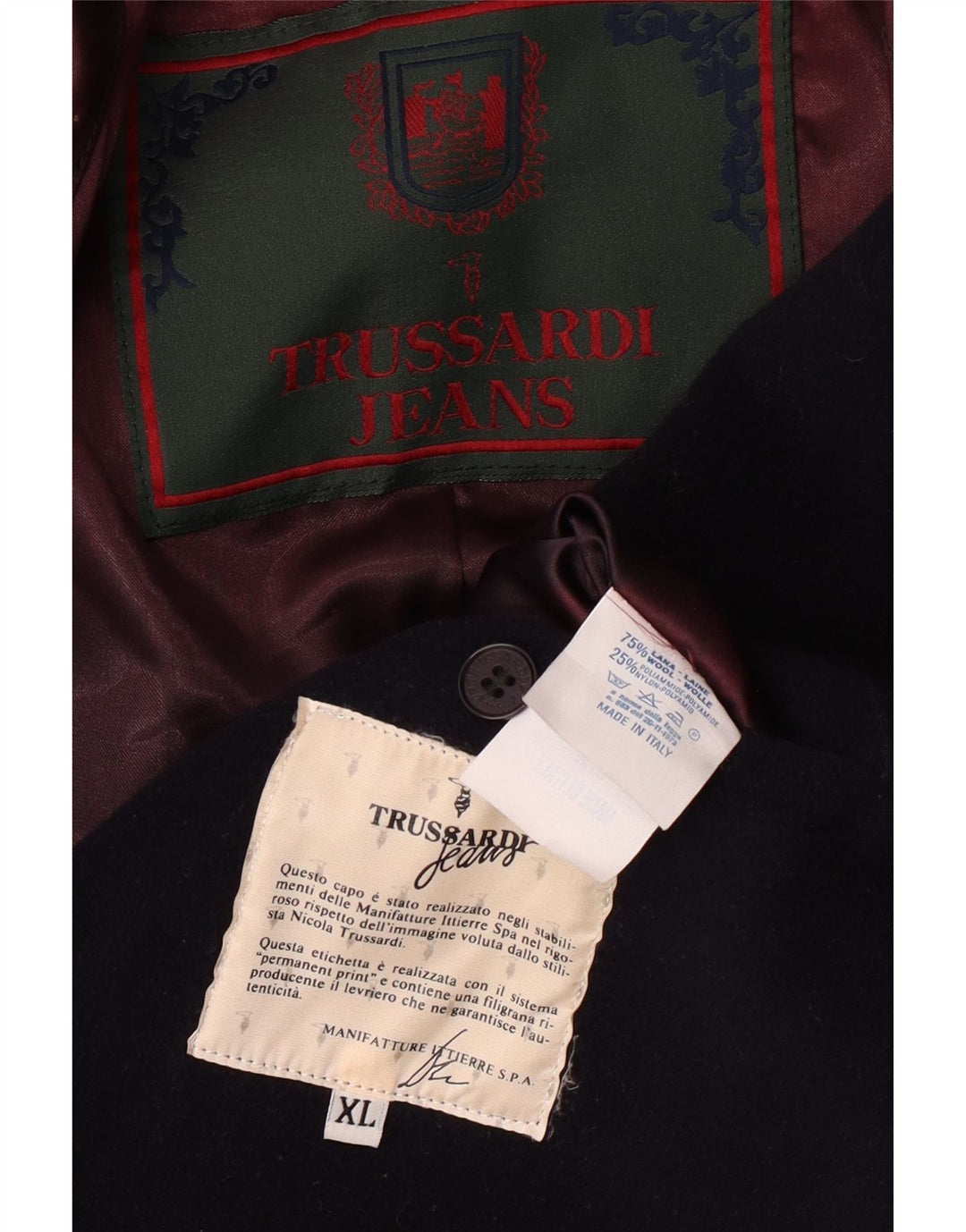 TRUSSARDI JEANS Muški gornji kaput UK 42 XL Mornarsko plava vuna