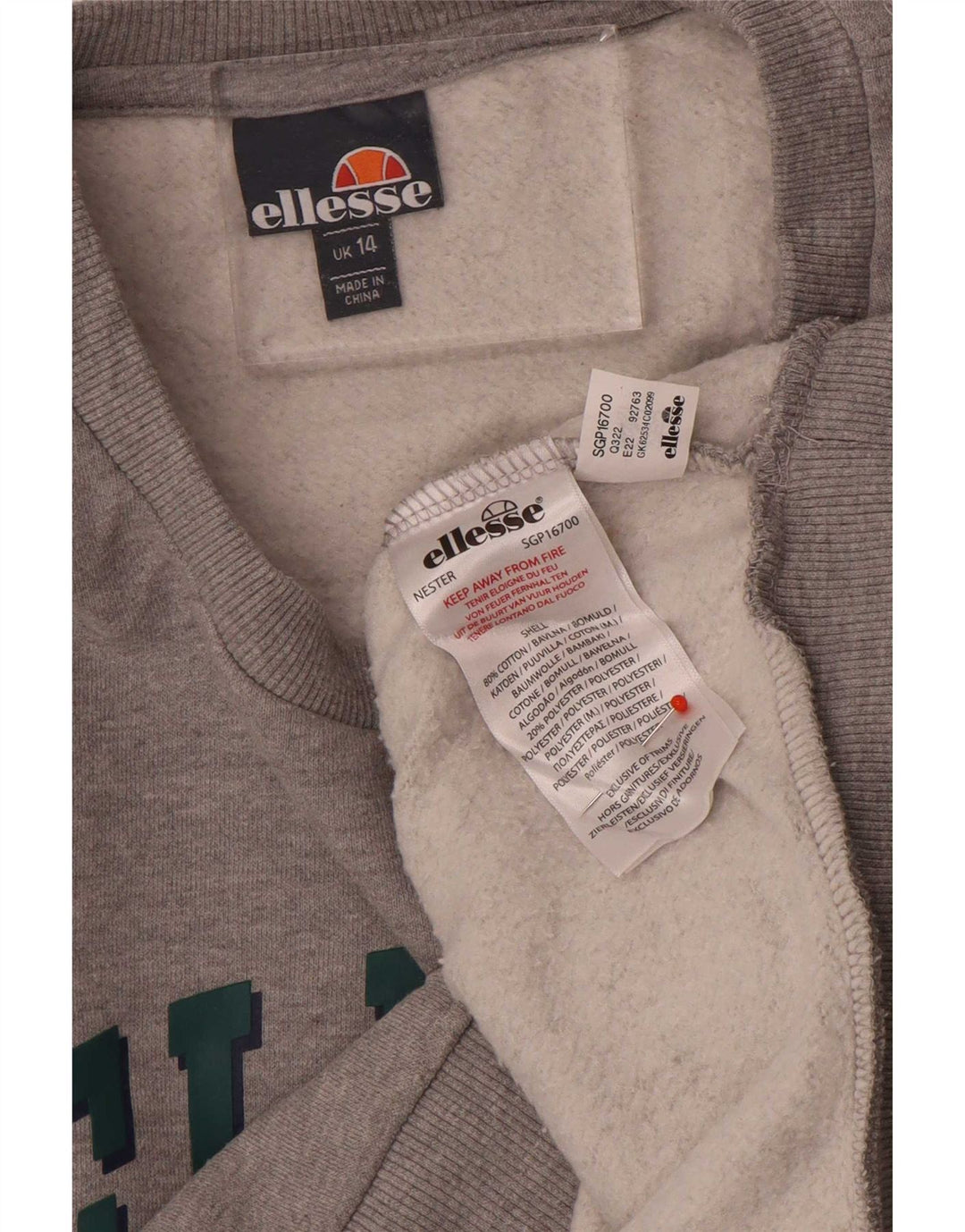 Ellesse Ženska prekomjerna majica s kratkim crtanim majicama UK 14 Large Grey