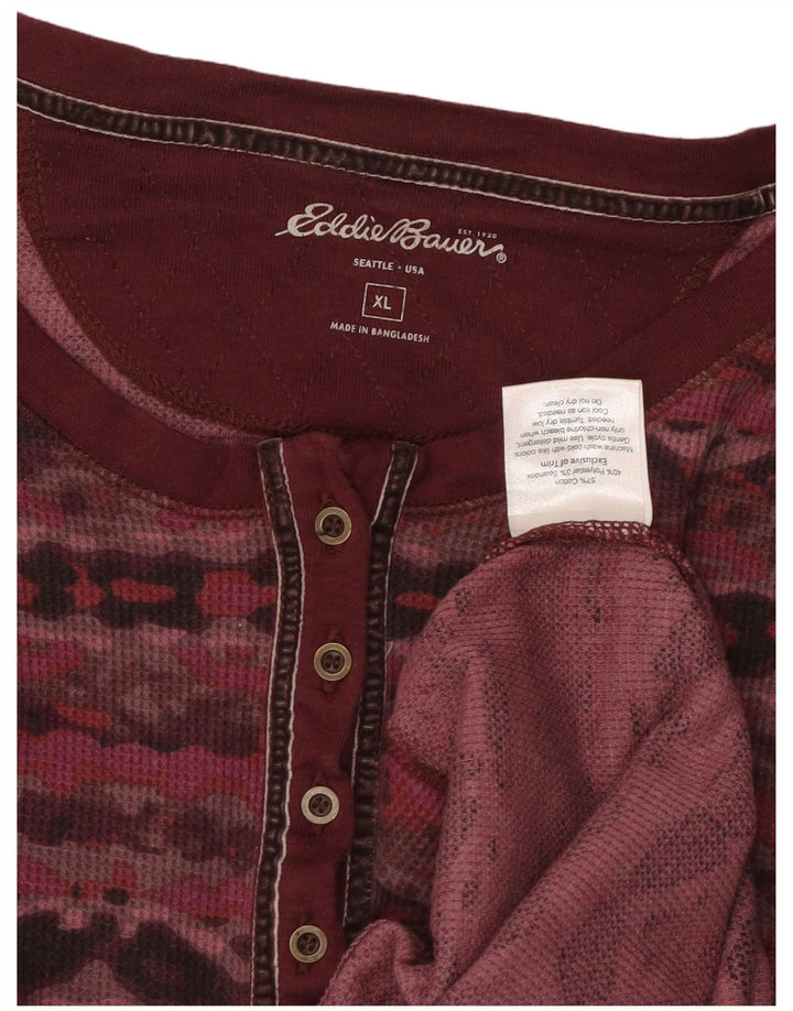 Eddie Bauer Ženska majica dugih rukava UK 18 XL Burgundski geometrijski pamuk