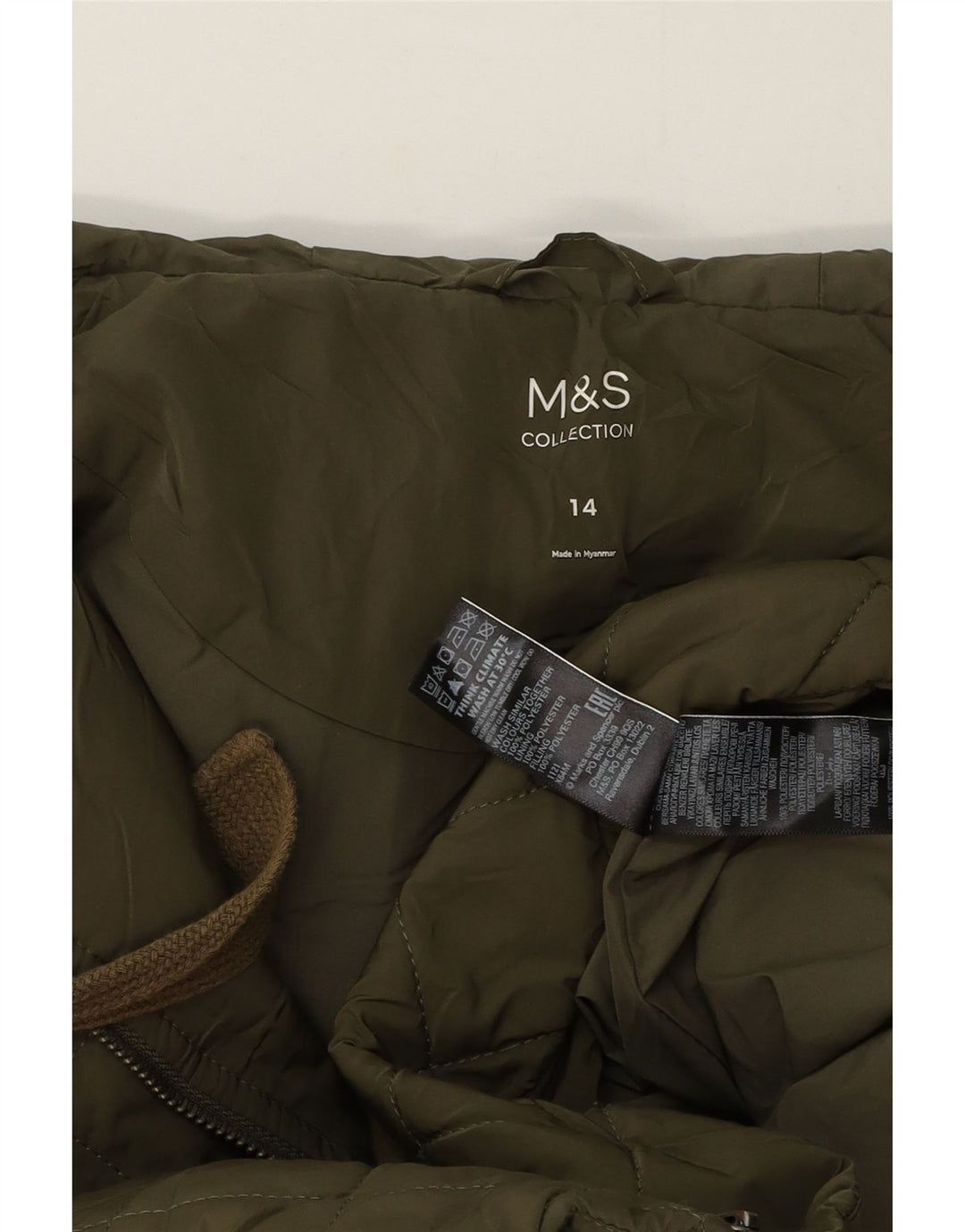 Marks & Spencer ženski preveliki prošiveni kaput s kapuljačom UK 14 veliki zeleni