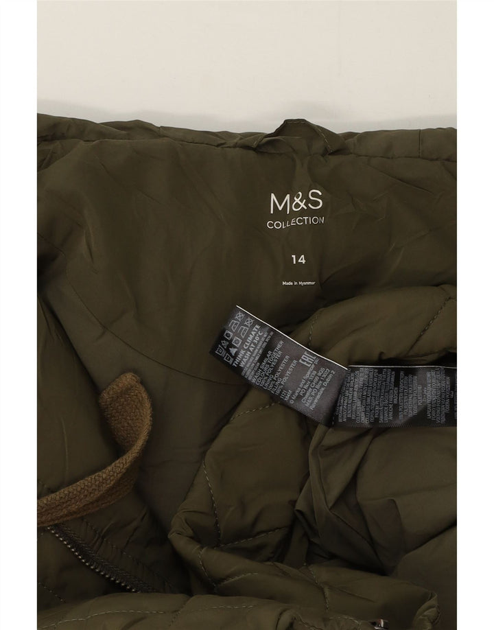 Marks & Spencer ženski preveliki prošiveni kaput s kapuljačom UK 14 veliki zeleni