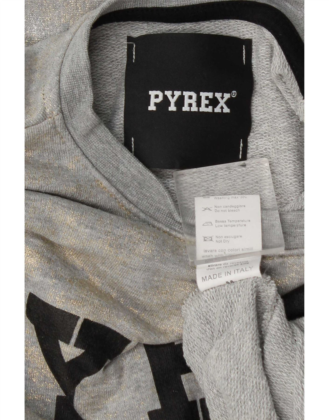 Pyrex ženski kratki grafički džemper UK 14 srednje siva boja na kravatu