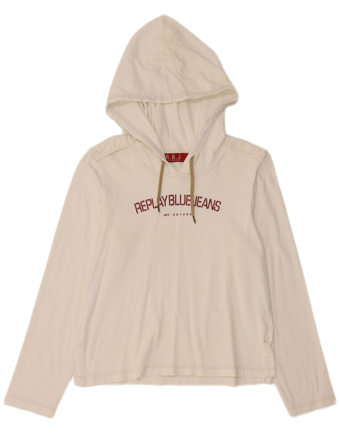 REPLAY Ženska majica s kapuljačom dugih rukava UK 14 Veliki bijeli pamuk