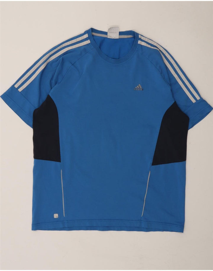 ADIDAS Mens Climalite T-Shirt Top Medium Blue Colourblock Cotton Vintage Adidas and Second-Hand Adidas from Messina Hembry 