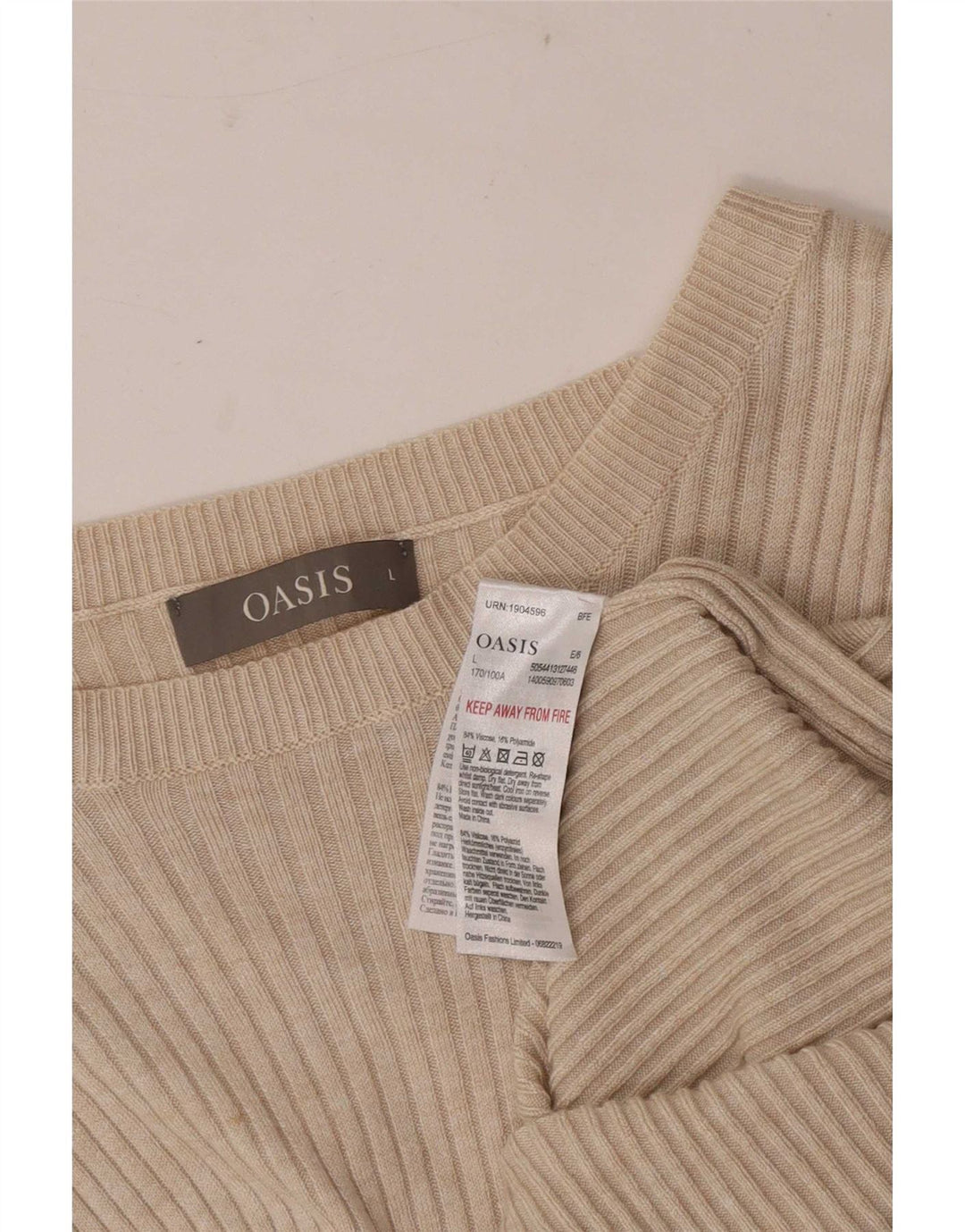 Ženska majica dugih rukava Oasis UK 14 velika bež viskoza