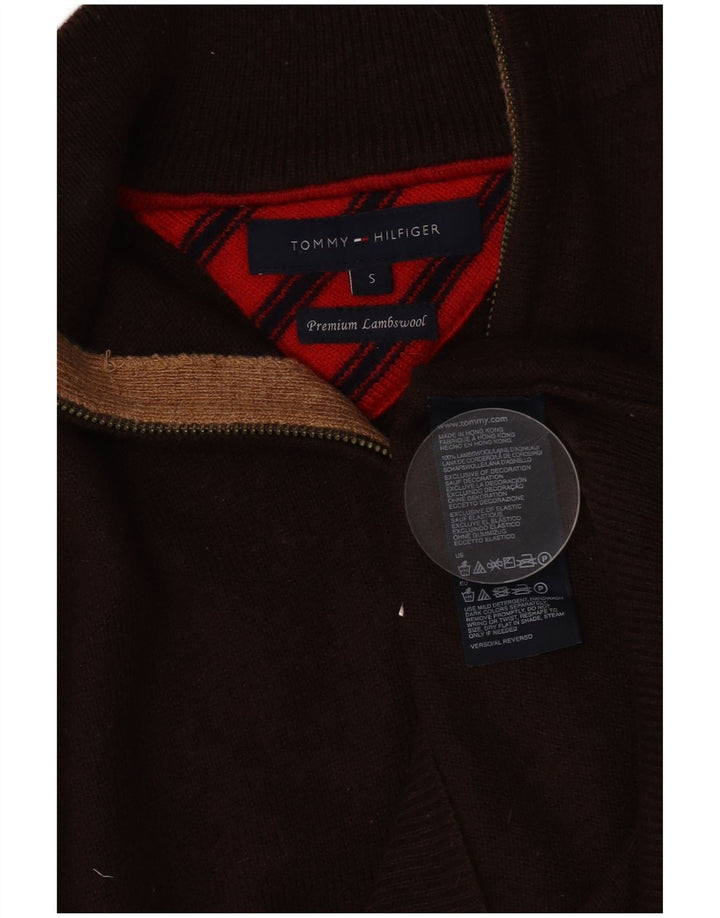 Tommy Hilfiger muški džemper s izrezom i kratkim zatvaračem, mali smeđi džemper od janjeće vune