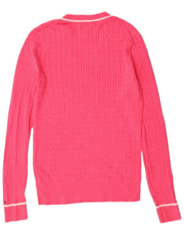 TOMMY HILFIGER Ženski džemper s V-izrezom UK 12 Srednje ružičasti pamuk