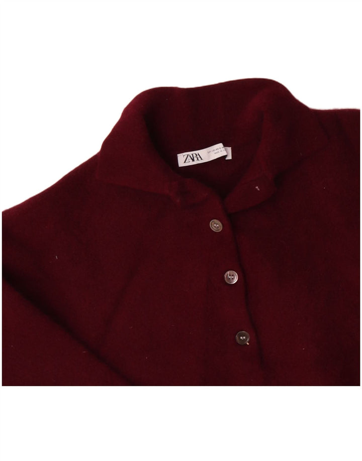 ZARA ženski prekomjerni pulover s polo izrezom UK 6 XS bordo vuneni