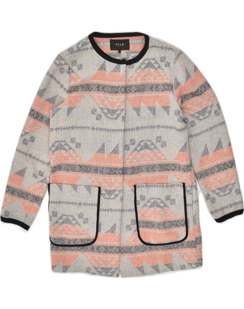 VILA Womens Cardigan Sweater UK 16 Large Grey Geometric Polyester Aztec | Vintage Vila | Thrift | Second-Hand Vila | Used Clothing | Messina Hembry 