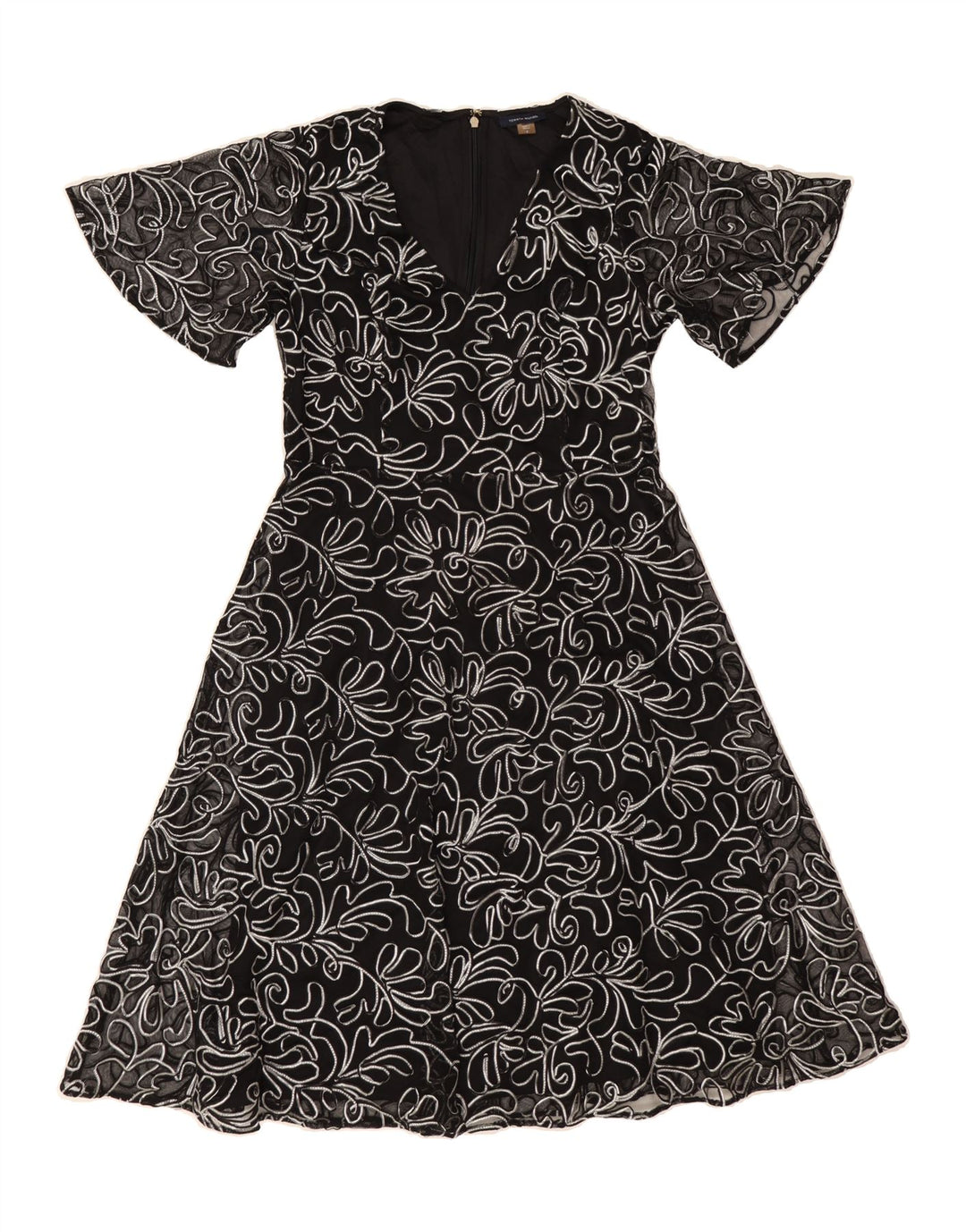 TOMMY HILFIGER Womens A-Line Dress US 8 Medium Black Floral Polyester Vintage Tommy Hilfiger and Second-Hand Tommy Hilfiger from Messina Hembry 